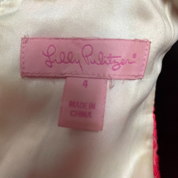 LILLY PULITZER Pearl Dress Sz 4 Fiesta‎ Pink Embroidered Pinwheel Organza Lined - Picture 10 of 12